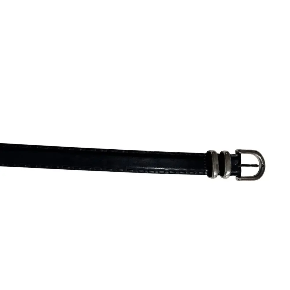 Belt Master by Sherman Dress Belt Mens Black Italian Leather Silver Tone Buckle